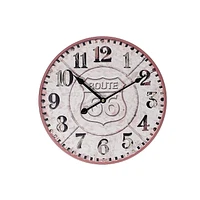 Round Metal Wall Clock (Embossed Route 66) (14" Dia)