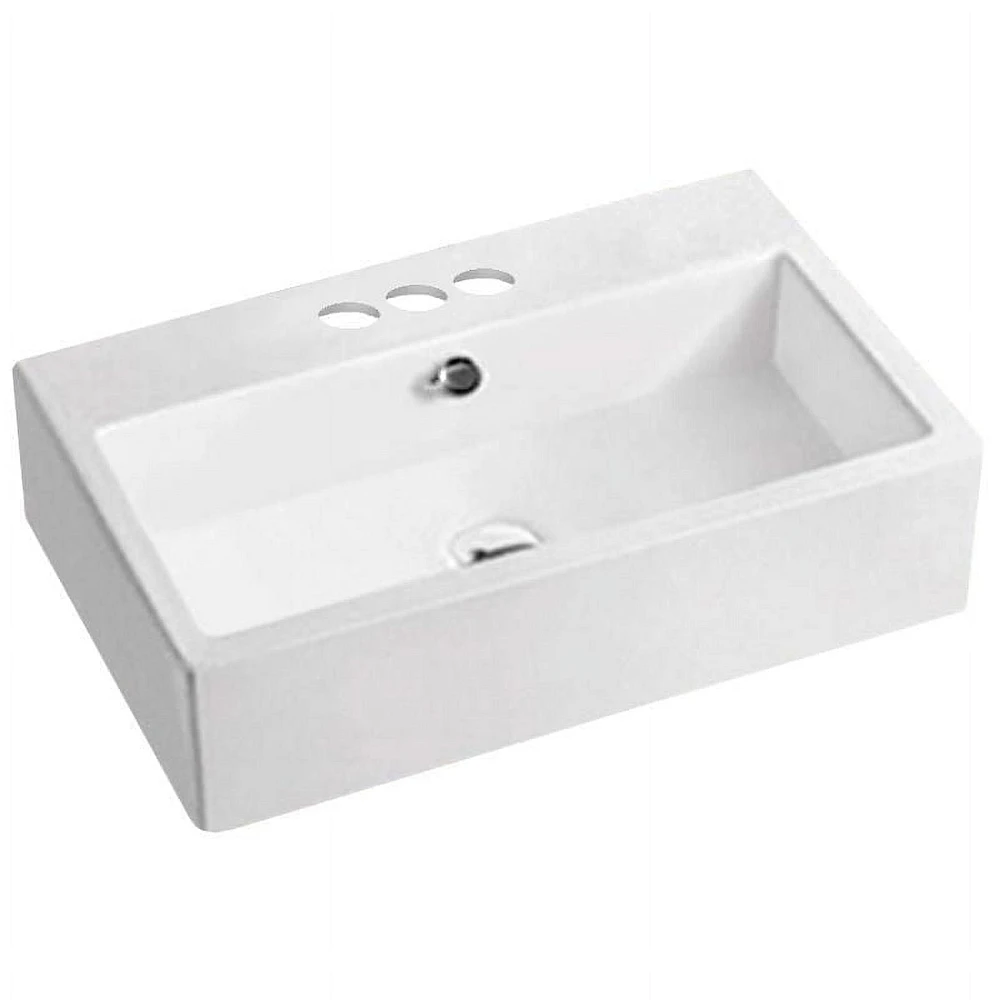 American Imaginations -in. W Above Counter White Bathroom Vessel Sink For 3H4-in. Center Drilling AI