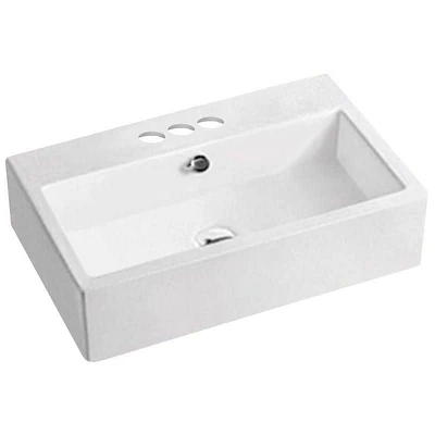 American Imaginations -in. W Above Counter White Bathroom Vessel Sink For 3H4-in. Center Drilling AI