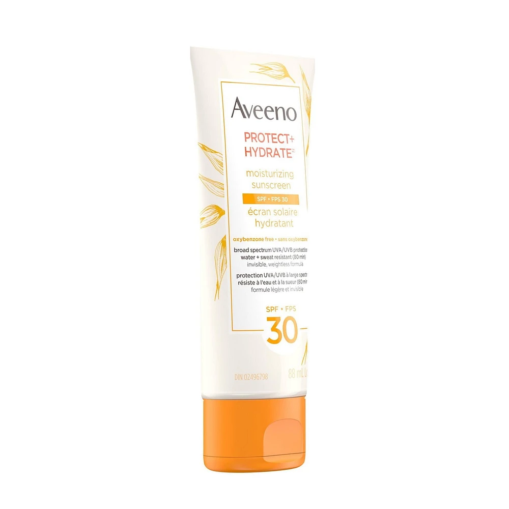 Aveeno Protect and Hydrate Face and Body Sunscreen SPF 30, Water and Sweat Resistant, Oxybenzone Free, 88mL, 88 mL