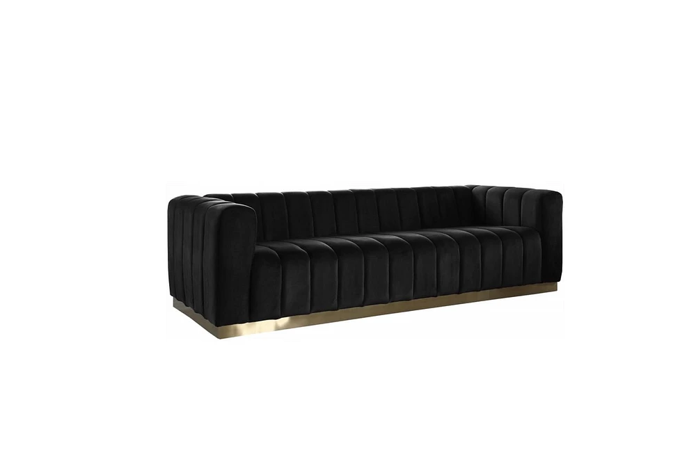 K-LIVING SHANNON CAUSEUSE EN TISSU DE VELOURS NOIR AVEC CADRE ACCENT DORÉ