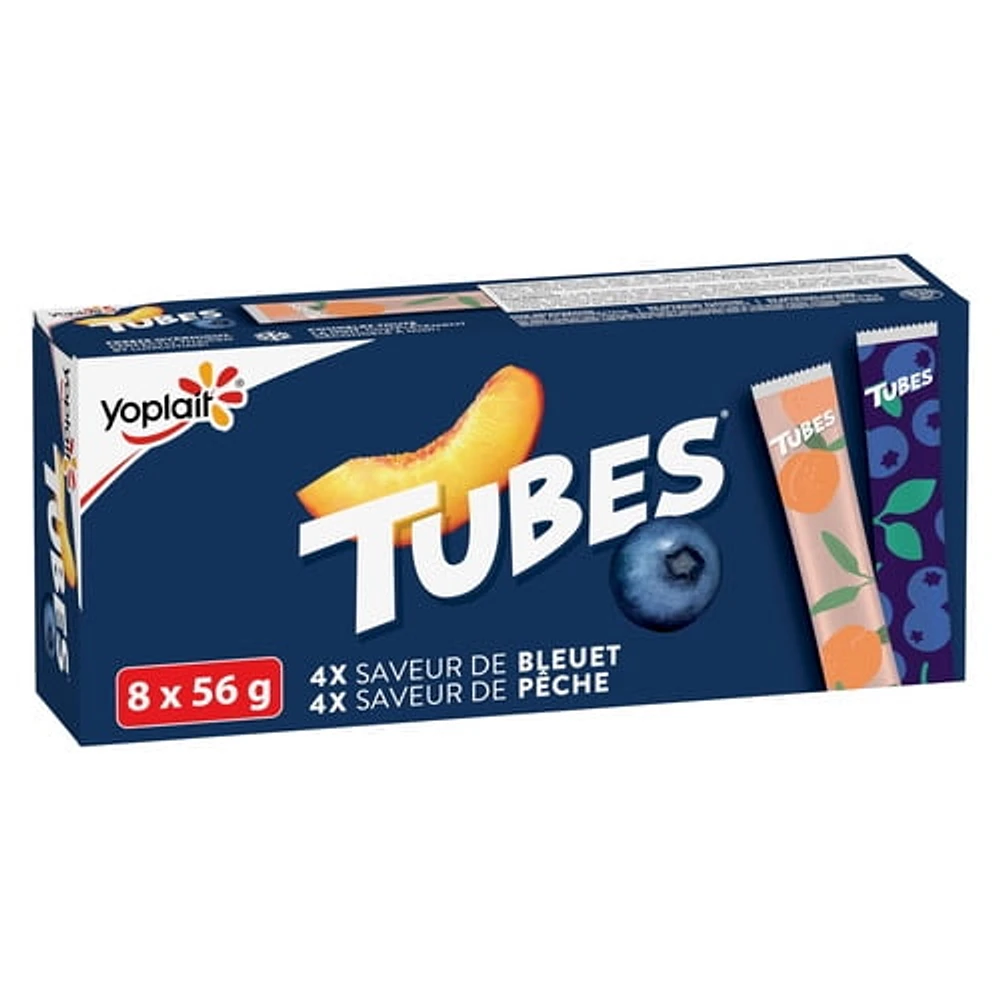 Yoplait 1% Tubes de Yogourt, Pêche/ Bleuet, Yogourt pour Enfants, 8 x 56 g