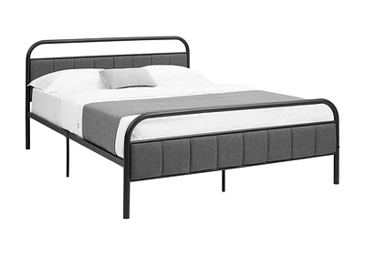Monarch Specialties - Lit, Grand, Rembourré, Chambre À Coucher, Lit À Plateforme, Cadre Seulement, Aspect Linge Gris, , Contemporain, Moderne