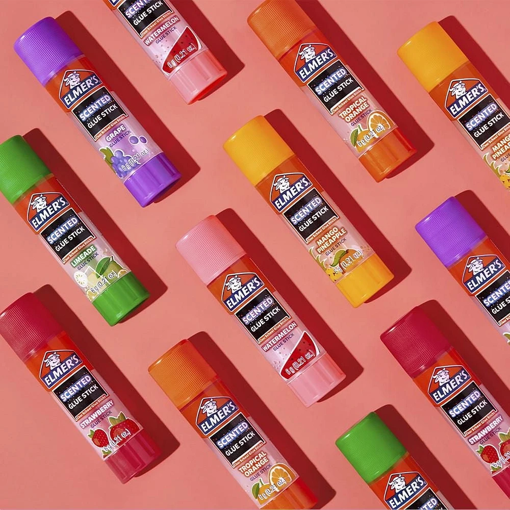 Bâtons de colle parfumée Elmer's, colle scolaire sûre et non toxique, 30 unités (6 g chacune) 6 parfums amusants et excitants