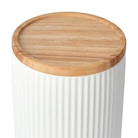 Large White Ribbed Canister