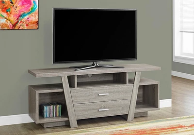 Monarch Specialties Tv Stand, 60 Inch, Console, Media Entertainment Center, Storage Drawers, Living Room, Bedroom, Laminate, Brown, Contemporary, Modern