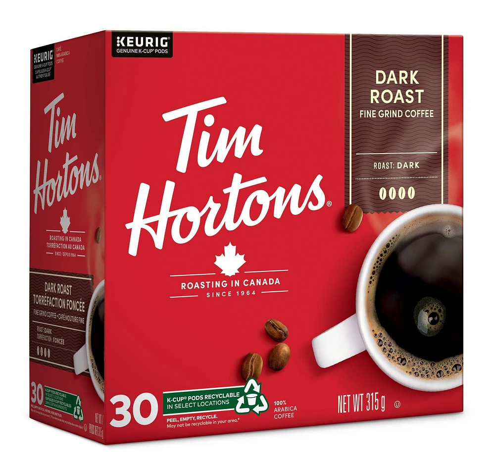 Tim Hortons Dark Roast Coffee, Keurig K-Cup 30ct Pods