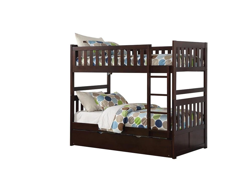 Topline Home Furnishings Lit superposé simple sur simple avec lit gigogne en finition espresso