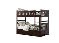 Topline Home Furnishings Lit superposé simple sur simple avec lit gigogne en finition espresso