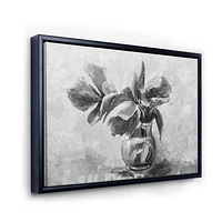 Designart Nature morte monochrome de fleurs dans un vase ART MURAL À CADRE FLOTTÉ