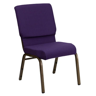 Chaise d'église empilable de 18,5 pouces de largeur de la série HERCULES en tissu violet royal - Cadre veine d'or