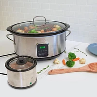 Kenmore 7-Qt Programmable Slow Cooker with Dipper (6.6L), Black & Silver, Easy to Use for Family Meals