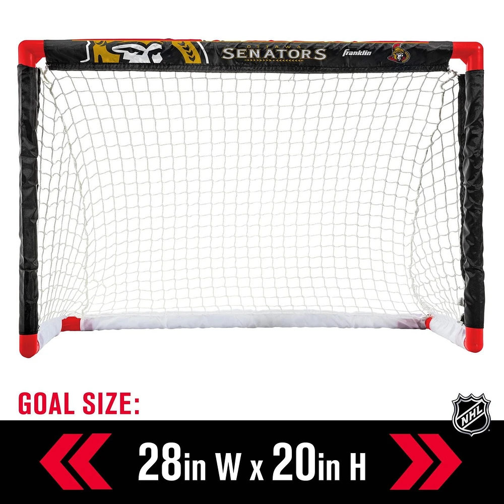 Franklin Sports Ensemble de mini hockey Senators de la NHL – But de hockey intérieur pour enfants, ballon, 2 mini bâtons de hockey