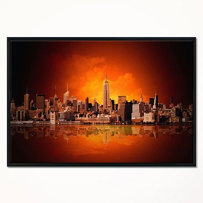 Design Art Panorama De New York City En Lumière Rouge  Sur Toile Encadrée