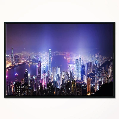 Design Art Ville De Nuit De Hong Kong  Sur Toile Encadrée