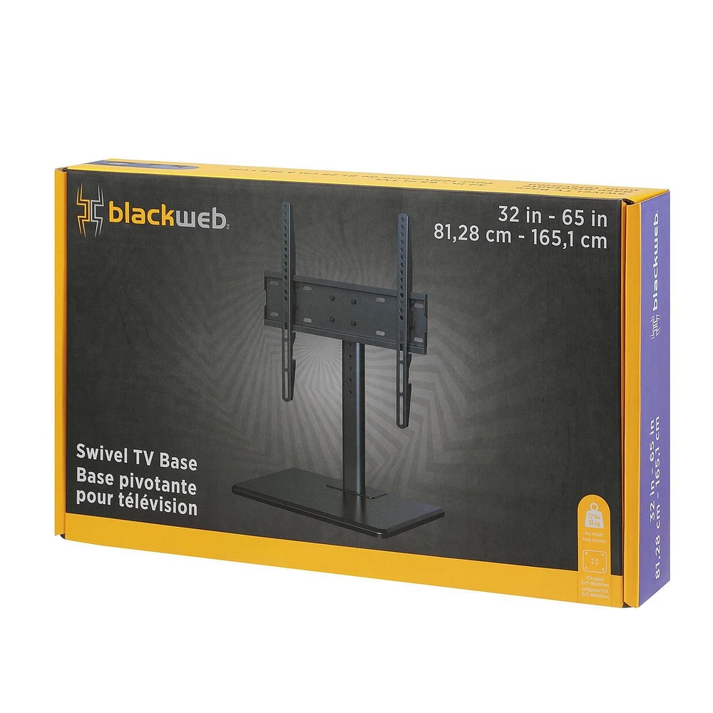 Base pivotante pour télévision blackweb pour télévisions de 81,3 cm (32 po) à 165,1 cm (65 po) (Noir)