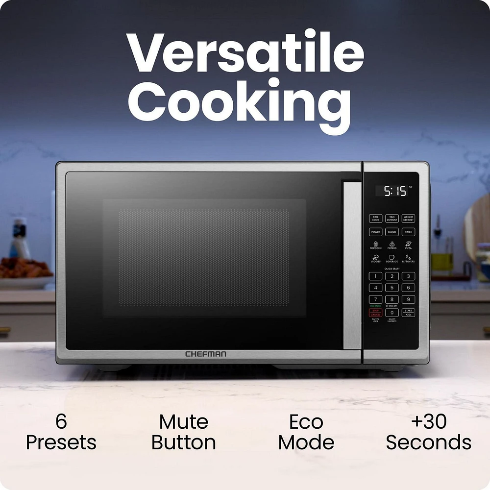 Four à micro-ondes de comptoir Chefman 20L (0.7 Cu ft), 700 Watts - Acier inoxydable, Nouveau