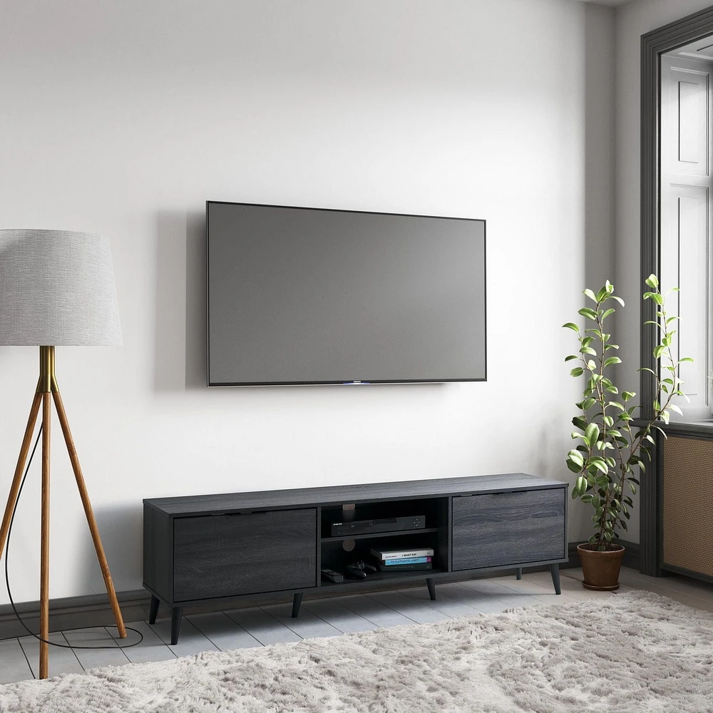 Meuble TV moderne CorLiving Cole avec rangement ouvert et fermé pour téléviseurs jusqu'à 85 pouces - Meuble TV pour salon, meuble TV élégant, centre de divertissement moderne avec rangement