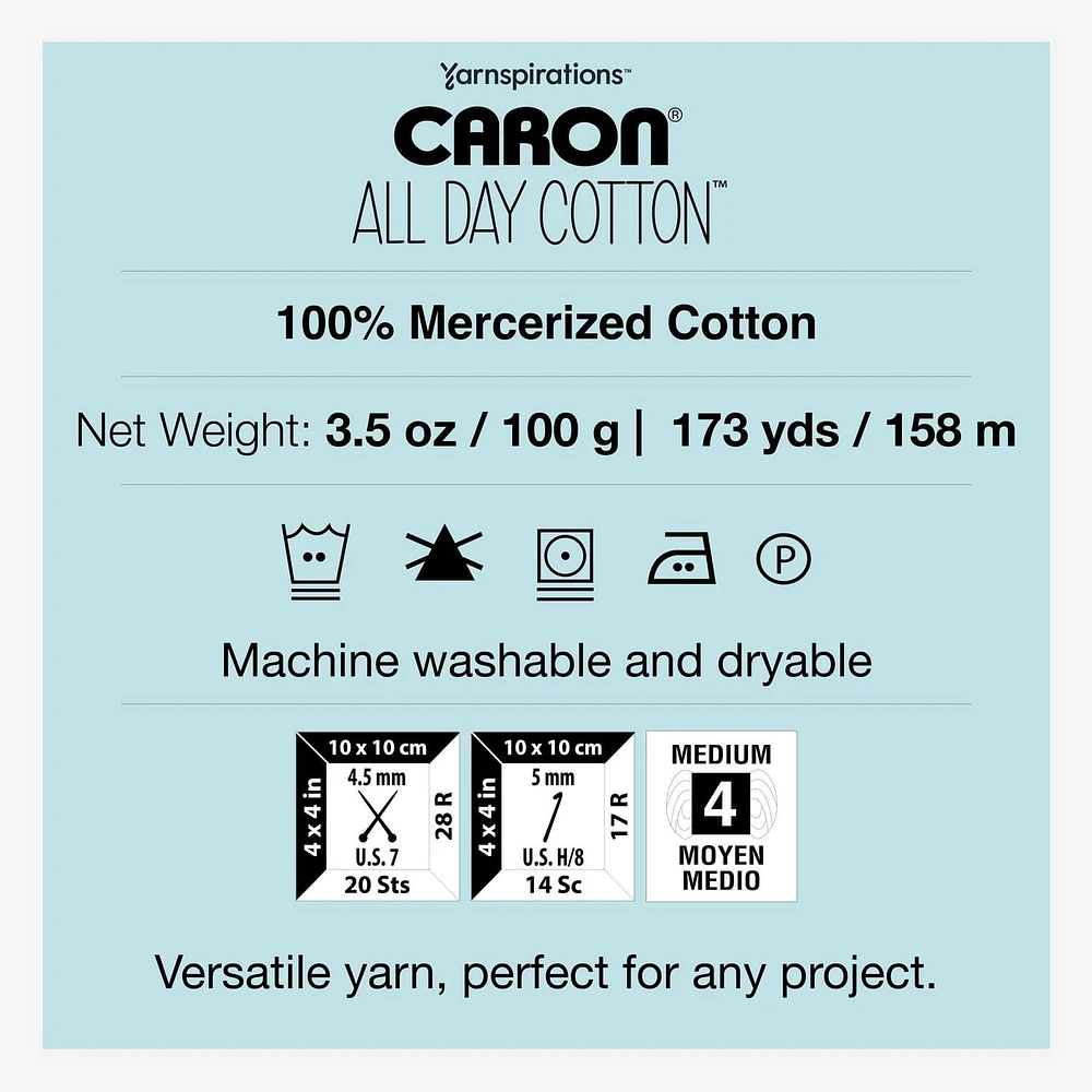 Caron® All Day Cotton™  #4 Moyen Coton Fil, 3.5oz/100g 173 Yards