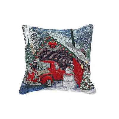 Christmas Tapestry Cushion Red Car Avec Cadeaux 18X18 - Ensemble De 2