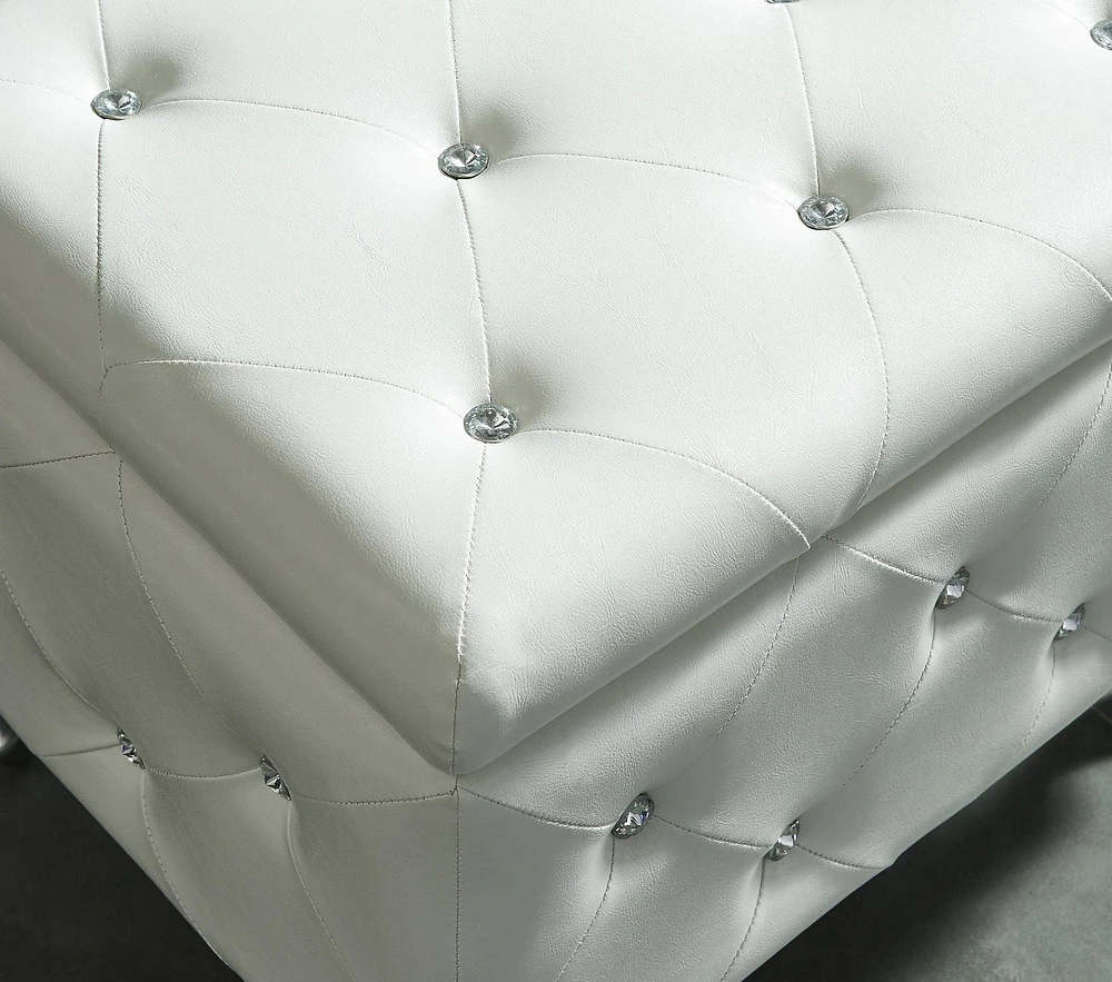Ottomane de rangement contemporain en velours/metal, blanc
