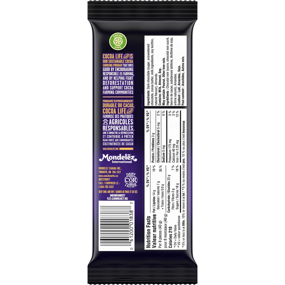 CADBURY Burnt Almond Chocolate Bar, Dark Chocolate with Chopped Almonds, Dark Chocolate Bar, Single Bar, 90 g, CAD BURNT ALMOND 90G 21