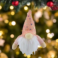 Holiday Time Ornement de gnome en tissu rose avec LED