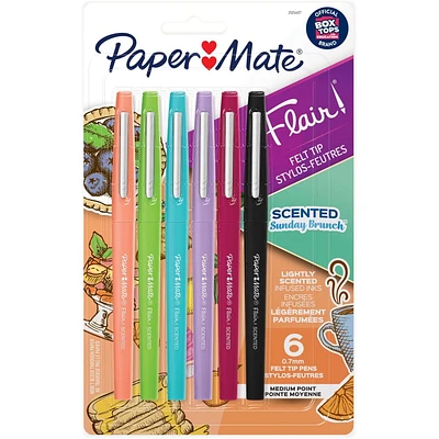 Stylos feutres parfumés Paper Mate Flair, parfums et couleurs assortis, pointe moyenne (0,7 mm) 6 unités