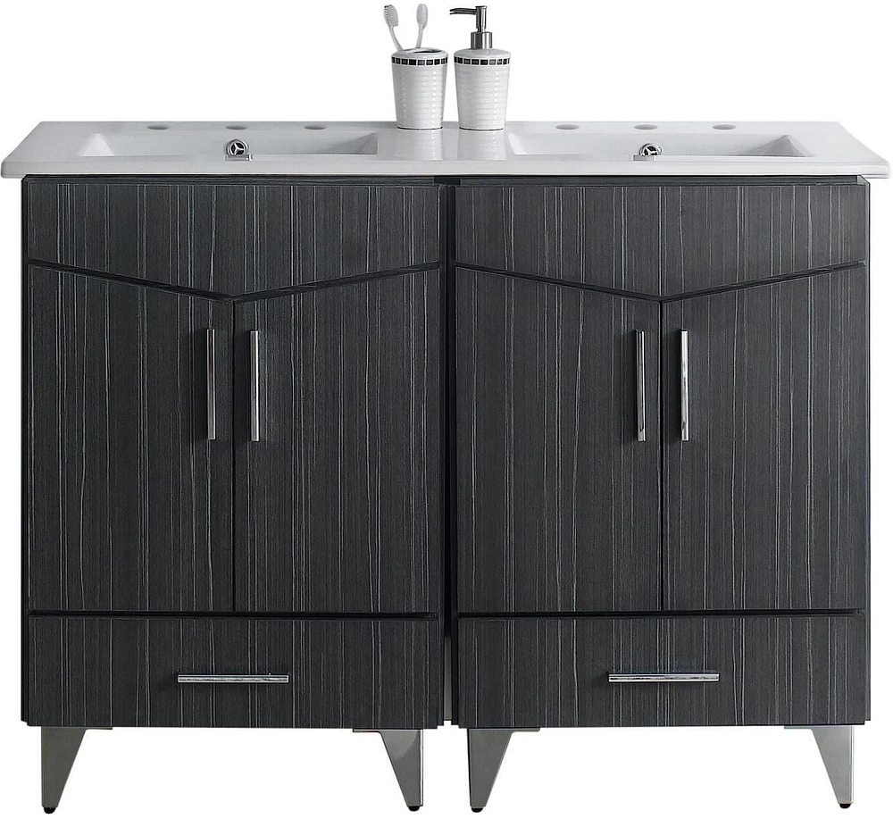 American Imaginations 59-in. W Floor Mount White Vanity Set For 3H8-in. Drilling Bianca Carara Top Biscuit UM Sink AI-18163