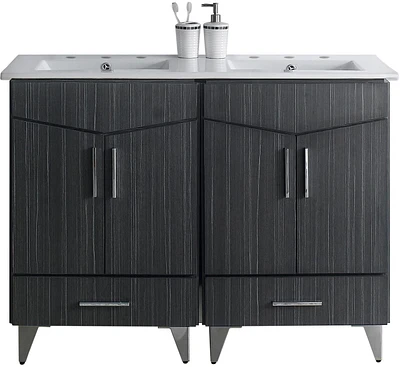 American Imaginations 59-in. W Floor Mount White Vanity Set For 3H8-in. Drilling Bianca Carara Top Biscuit UM Sink AI-18163