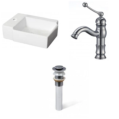 American Imaginations 16.25-in. W Wall Mount White Bathroom Vessel Sink Set For 1 Hole Left Faucet AI