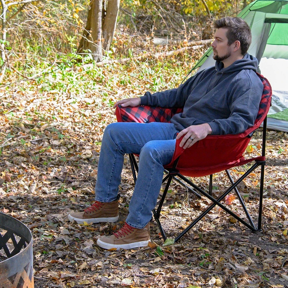 Ozark Trail Padded Club Chair, Lounger, Red Black, Adults, Polyester, padded camp lounger