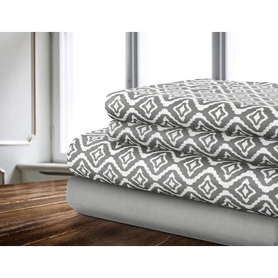 Safdie & Co. Ens. De Draps En Microfibre Tissé 4MCX D Ikat Imprimé Solide Gris
