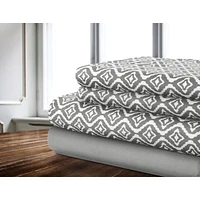 Safdie & Co. Ens. De Draps En Microfibre Tissé 4MCX D Ikat Imprimé Solide Gris