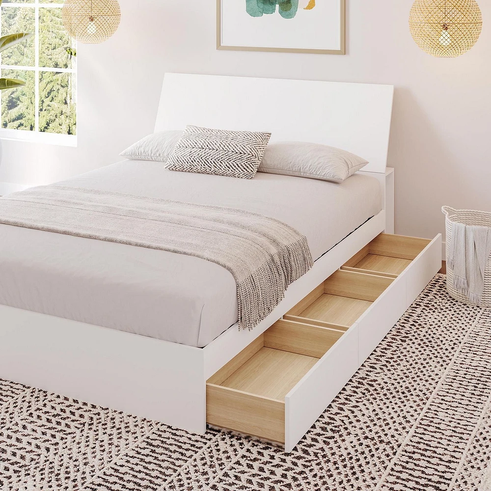 Lit rangement queen avec tête de lit Paris de Nexera, fini blanc