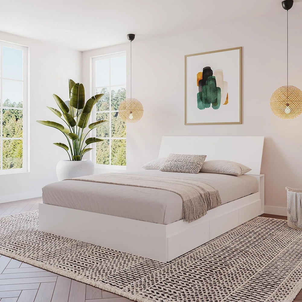 Lit rangement queen avec tête de lit Paris de Nexera, fini blanc