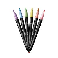 BIC Intensity Dual-Tip Colouring Felt Pens, (0.7 mm) Fine Tip and Flexible Brush in Assorted Pastel Tones, 6 Count, 6 Count