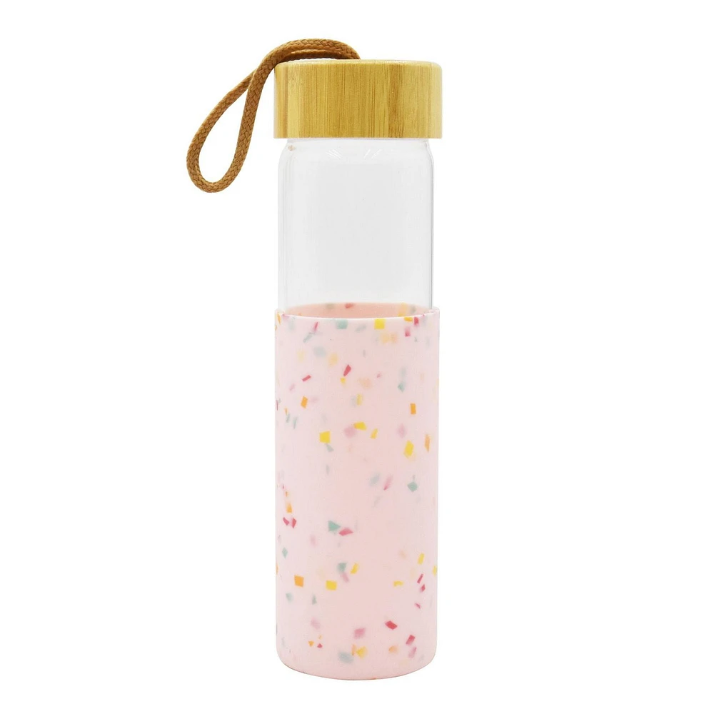 Hometrends Pink Glass Water Bottle With Silicone Sleeve, 20 oz, 1 piece