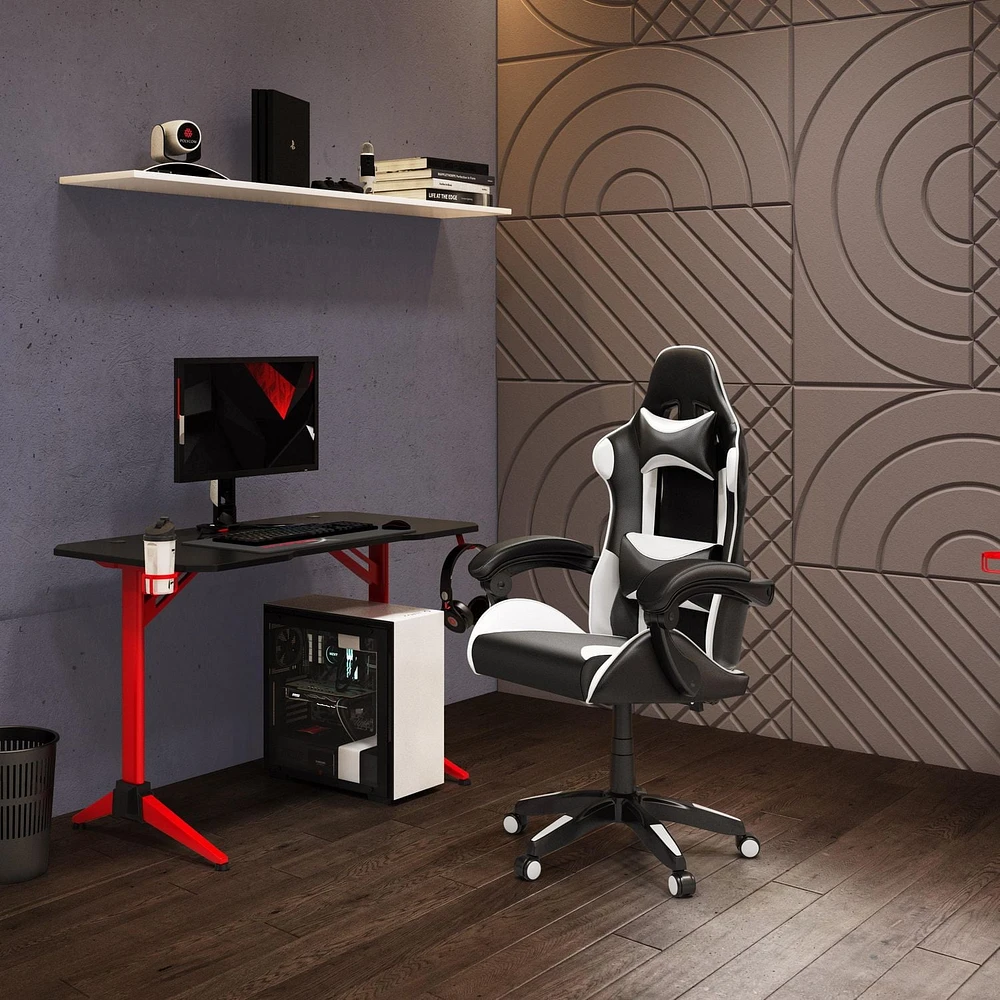 CorLiving Ravagers Vinyl PVC Fabric Ergonomic Adjustable Height Gaming Chair for Adults - High Back Computer Chair, Gamer and Video Game Chair