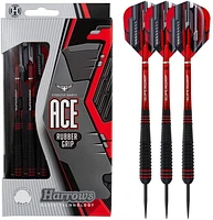 Harrows Ace Rubber Grip Darts - Includes Three Steel-Tip Solid-Brass Darts, Three Supergrip Shafts & Three Marathon Flights - 20 Grams