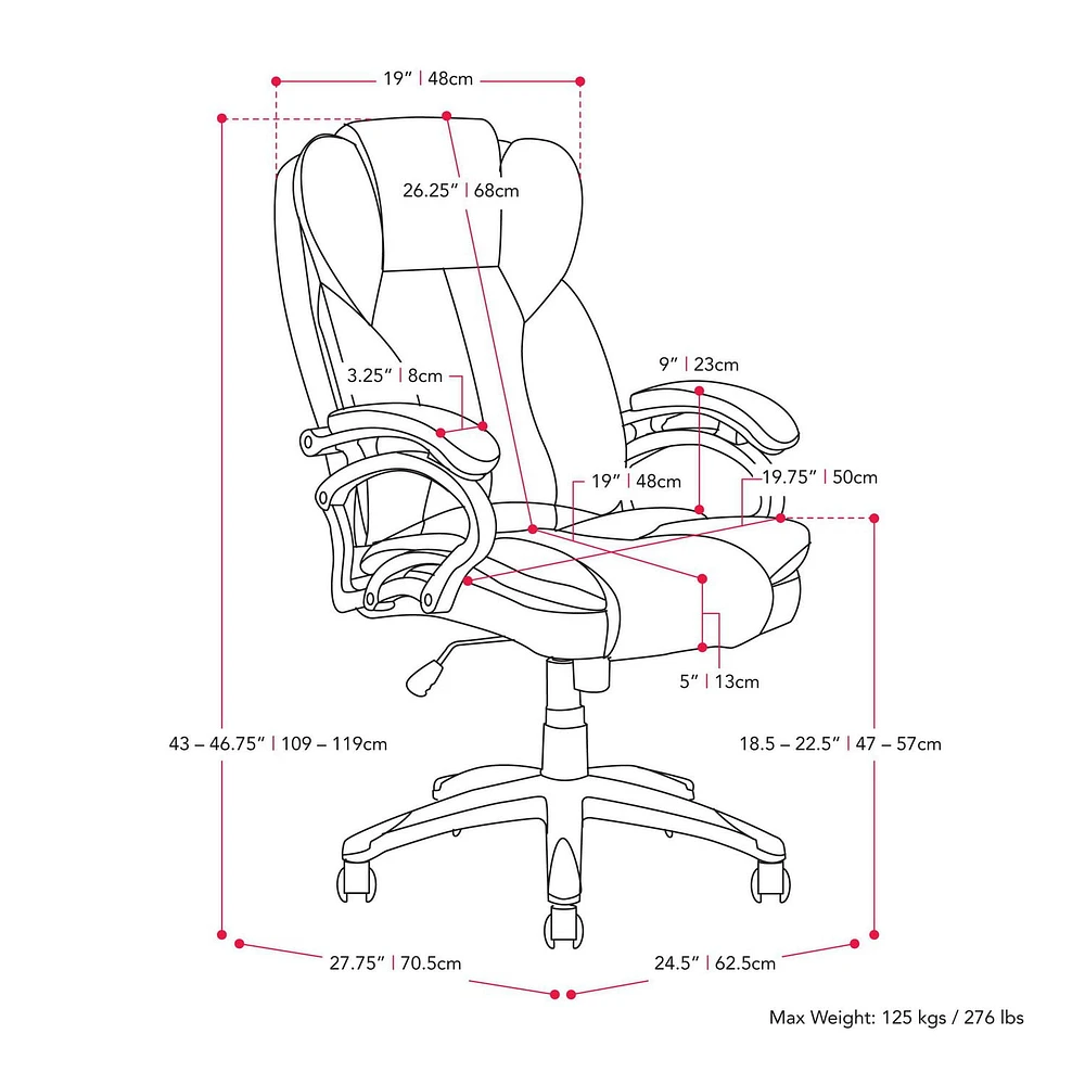 CorLiving Leon simili cuir tissu PU rembourré hauteur réglable soutien lombaire inclinable chaise de bureau de direction