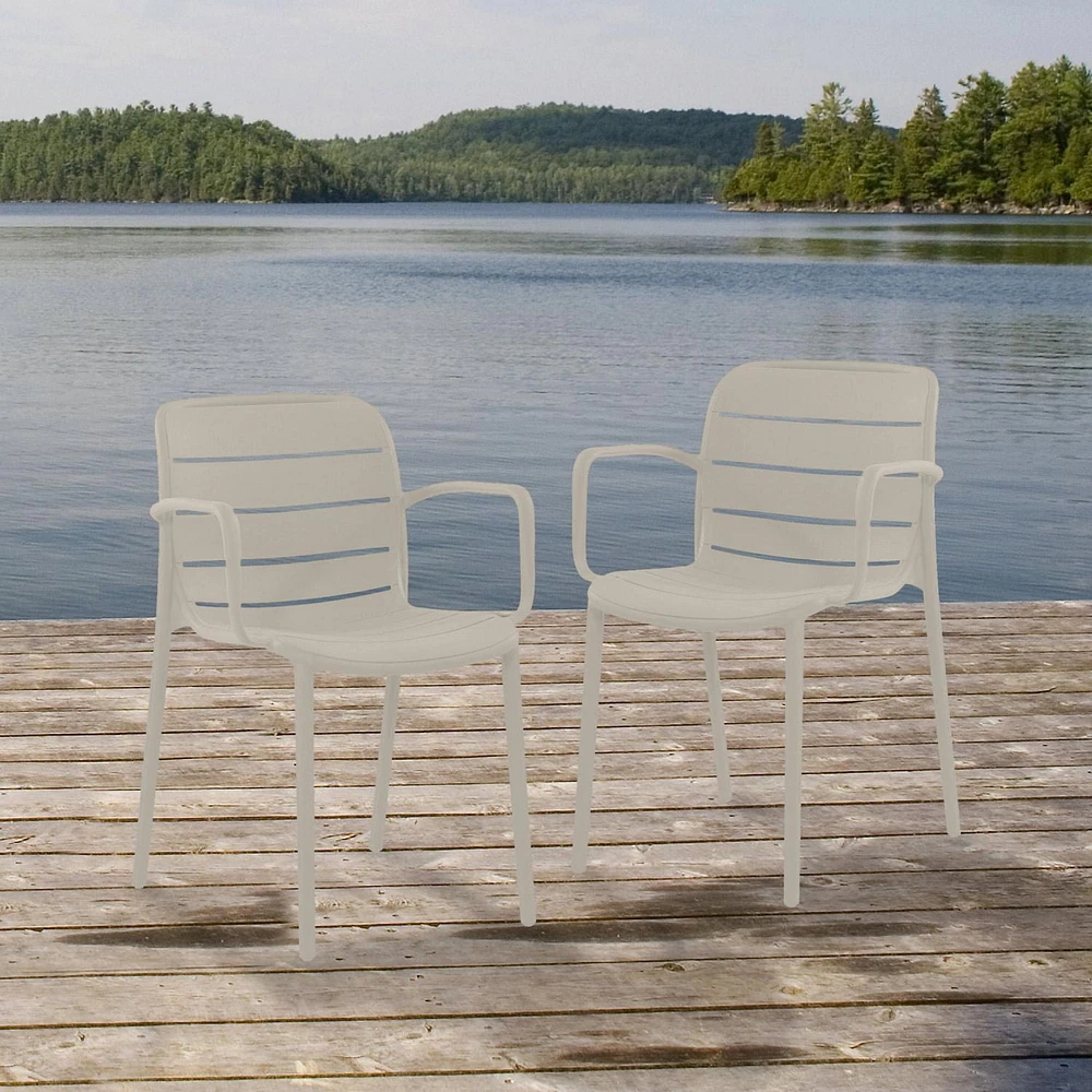 Ensemble de 2 chaises empilables Patioflare en plastique recyclé de la collection GRS, Crème