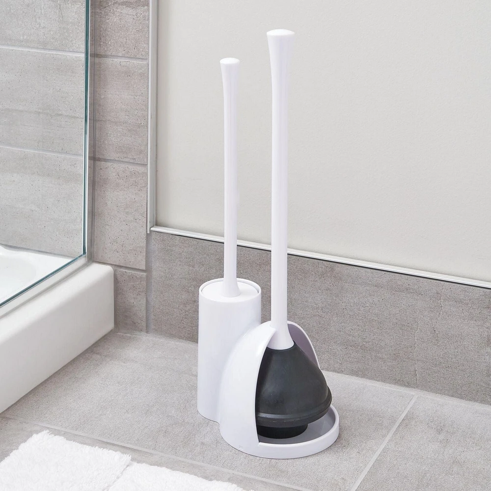 Mainstays Una Slim Bowl Brush & Plunger, White, Slim Bowl Brush and Plunger