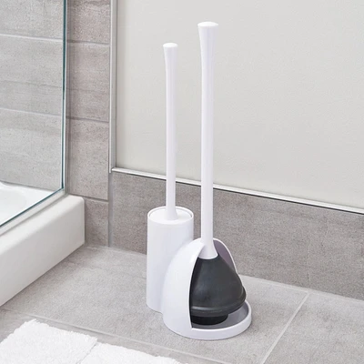 Mainstays Una Slim Bowl Brush & Plunger, White, Slim Bowl Brush and Plunger
