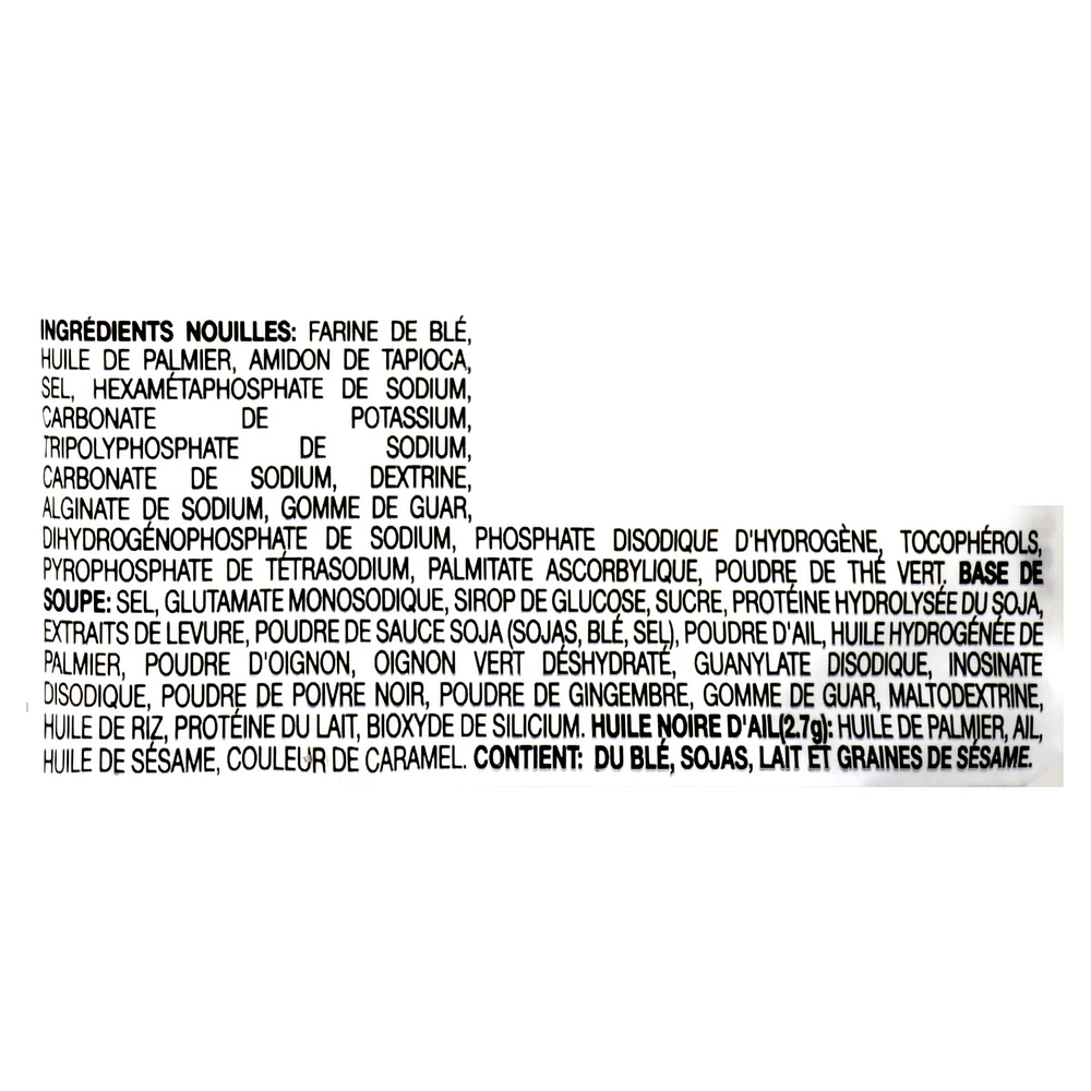 Nouilles instantanées Nissin Saveur de Sauce Huile Noire D'Ail et 500g, 100g x 5