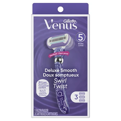 Rasoir Gillette Venus Doux Somptueux Twist pour femmes, manche de rasoir et de rechange