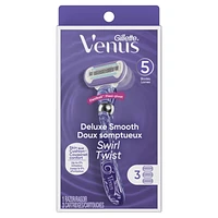 Rasoir Gillette Venus Doux Somptueux Twist pour femmes, manche de rasoir et de rechange