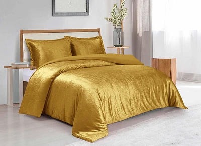 Swift Home Solid Crushed Velvet Duvet Cover Set
