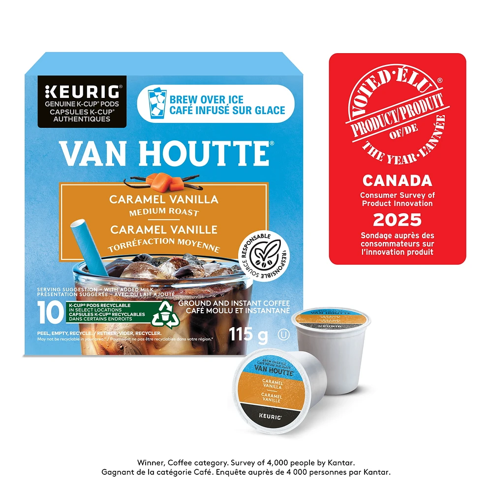 Van Houtte Brew Over Ice Caramel Vanilla, Medium Roast, K-Cup Coffee Pods, 10 count