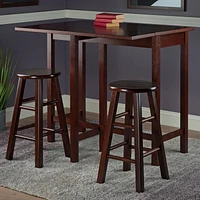 Table ilot Lynnwood à abattant avec 2 tabourets à pieds carrés en noyer